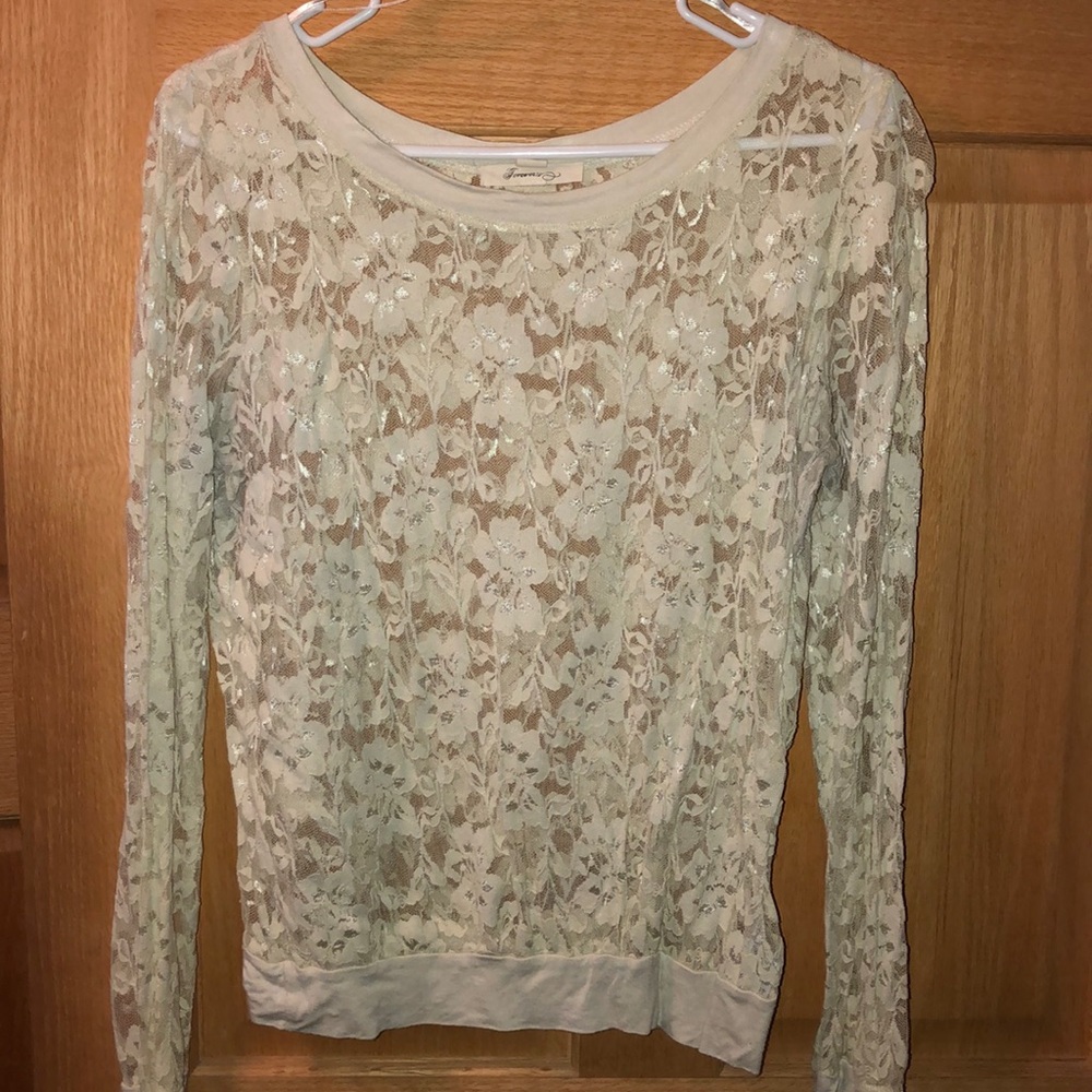 Forever21 white lace long sleeve blouse